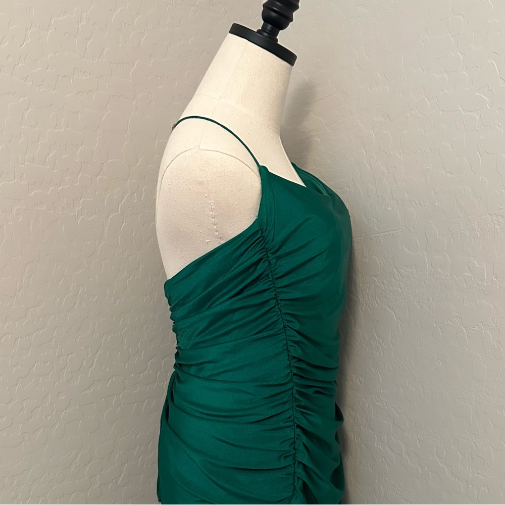 NEW JOVANI SZ 12 EMERALD GREEN SATIN CORSET LACE UP FORMAL EVENING GOWN - Picture 8 of 16